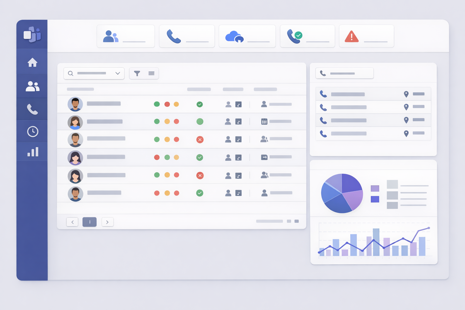 Clean interface showing centralized Microsoft Teams Phone management dashboard with organized user and number administration